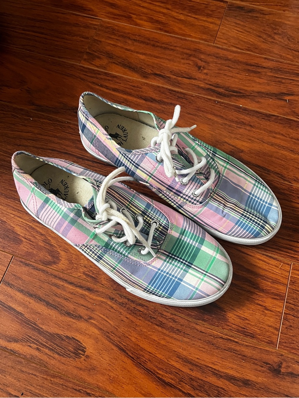 POLO by Ralph Lauren Plaid Lace-Up Canvas Sneakers EUR 36
